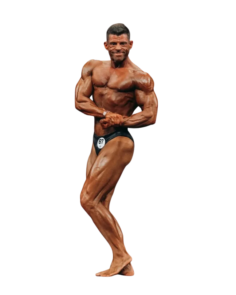 DK-Coaching bodybuilder poseert op wedstrijd